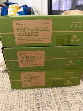 Kiwi Green Mechanical Sweeper / Fun With Flight / My Body & Me Kit Boxes